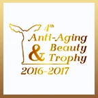 Logo ocenění 4th Anti-Aging Beauty & Trophy 2016-2017 se siluetou anděla na bílém pozadí s hnědým textem.