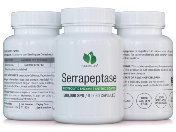 Упаковка 3x SERRAPEPTASE 500000 SPU висока ефективність без наповнювачів 60 капсул 60 днів